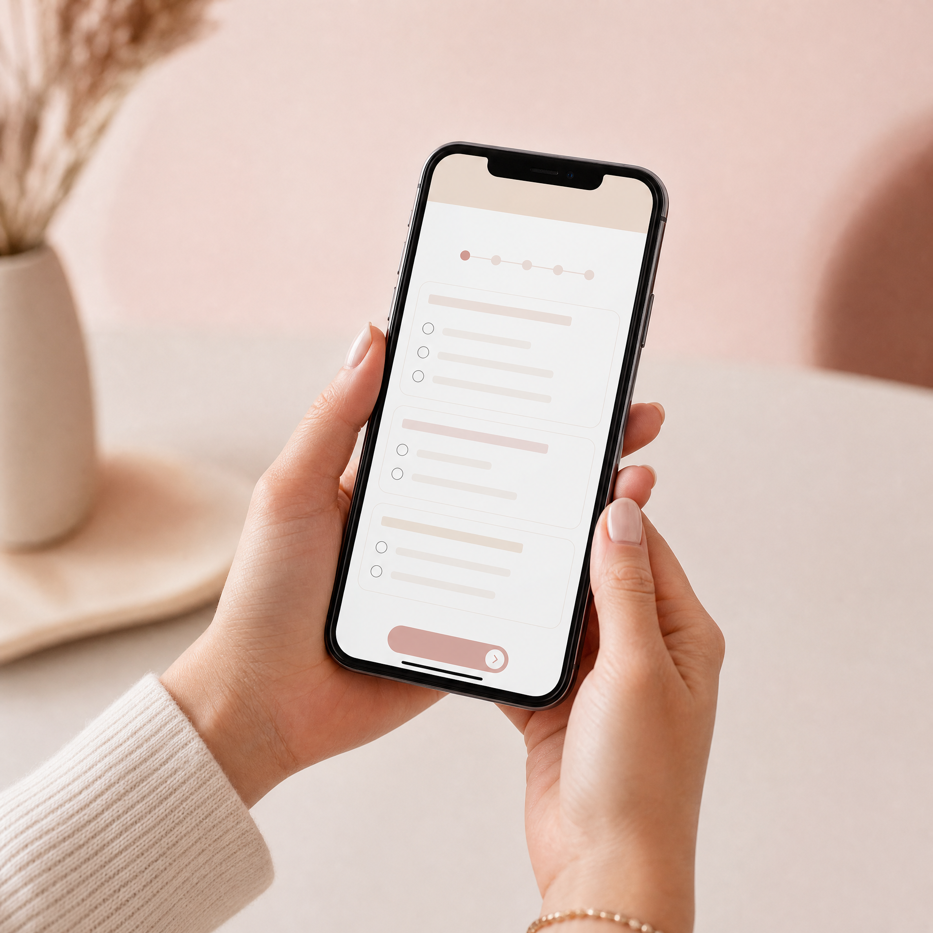 Person completing a care profile on a smartphone